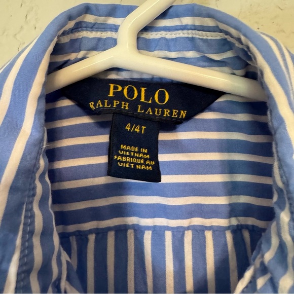 Kid's Polo Ralph Lauren Blue & White Striped Collared Button Front Dress - Picture 5 of 8